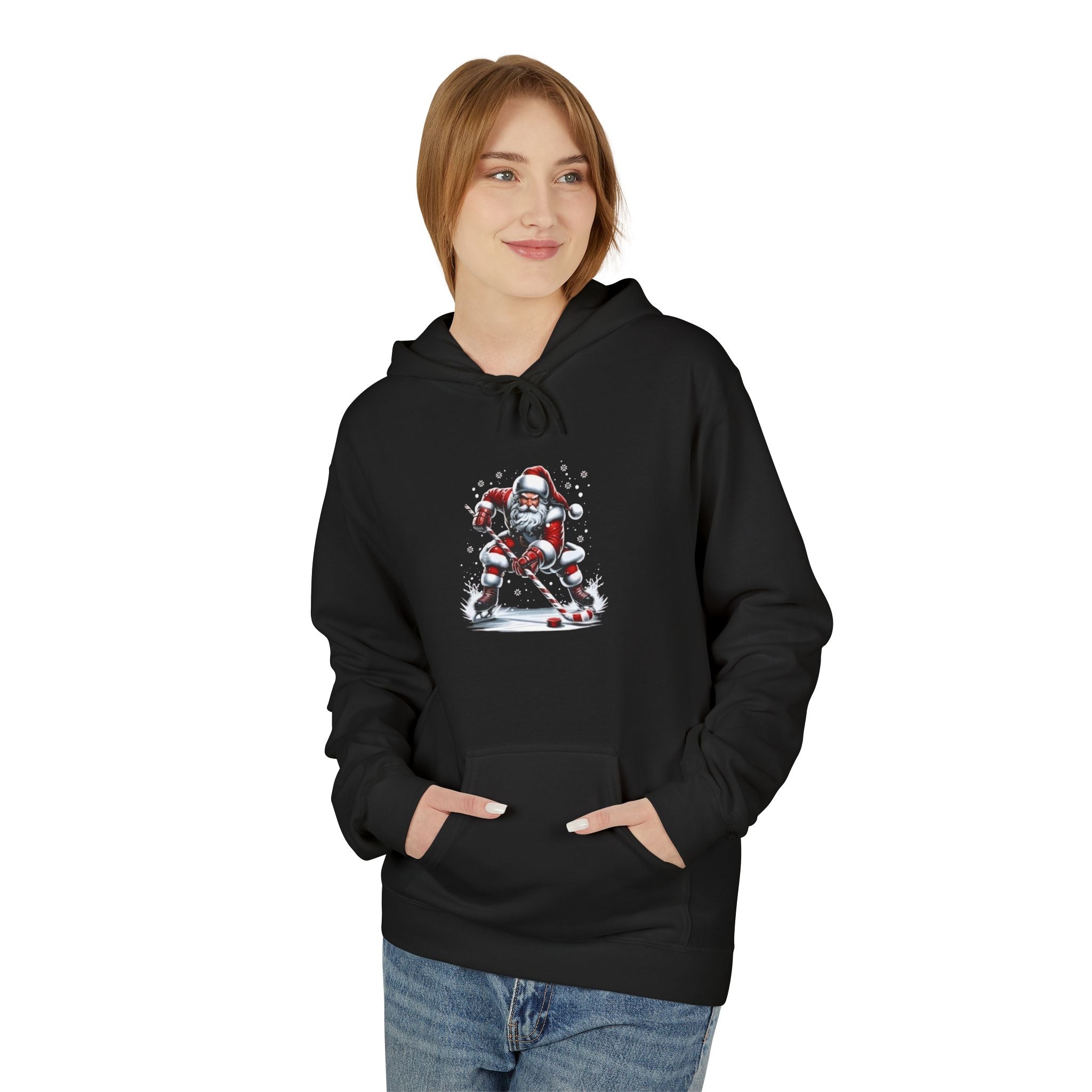 Hockey Santa Hoodie - Ice Hockey Player Santa Winter Unisex Fleece Hoodie