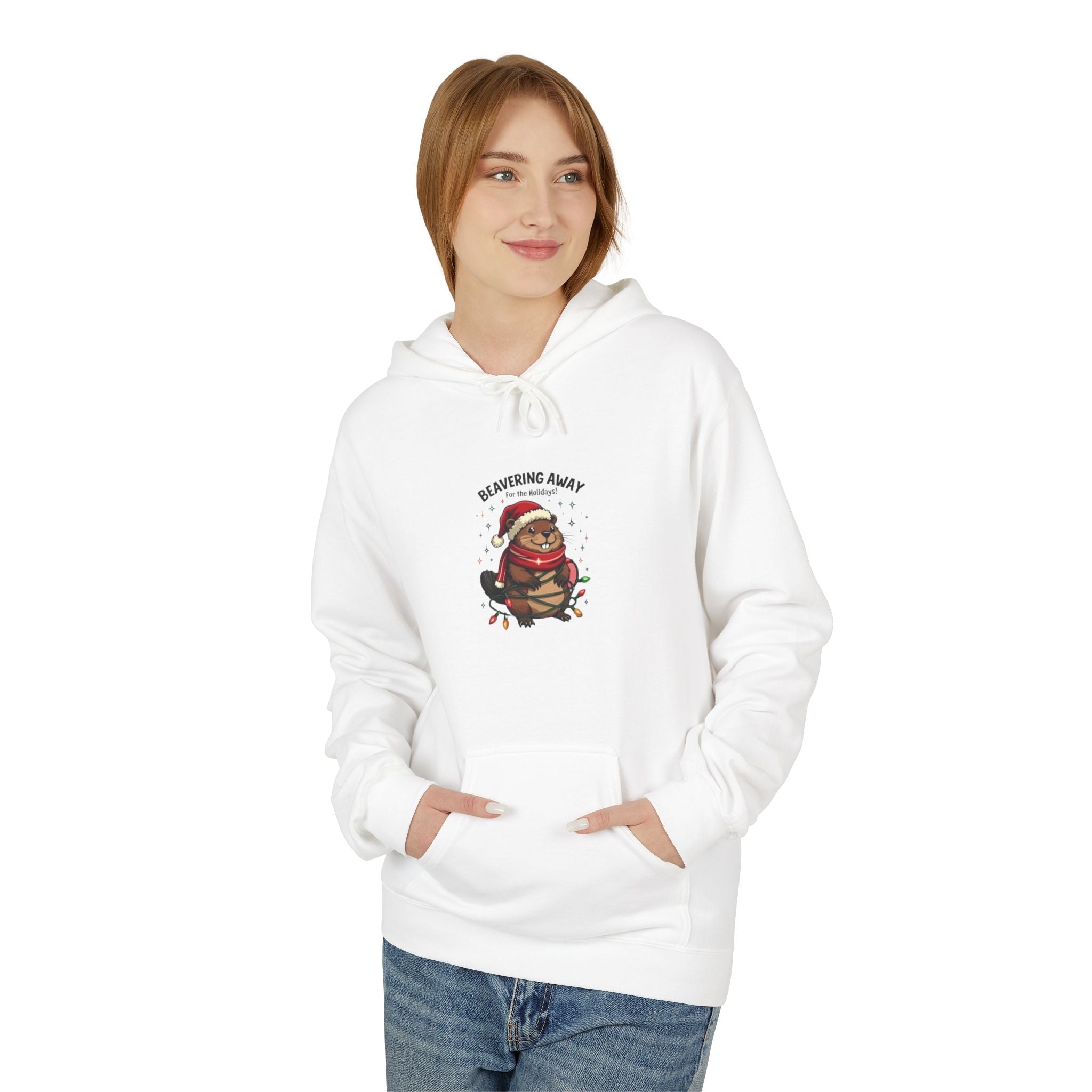 Cute Beaver with Lights Hoodie - Beavering Away Cozy Winter Sweatshirt