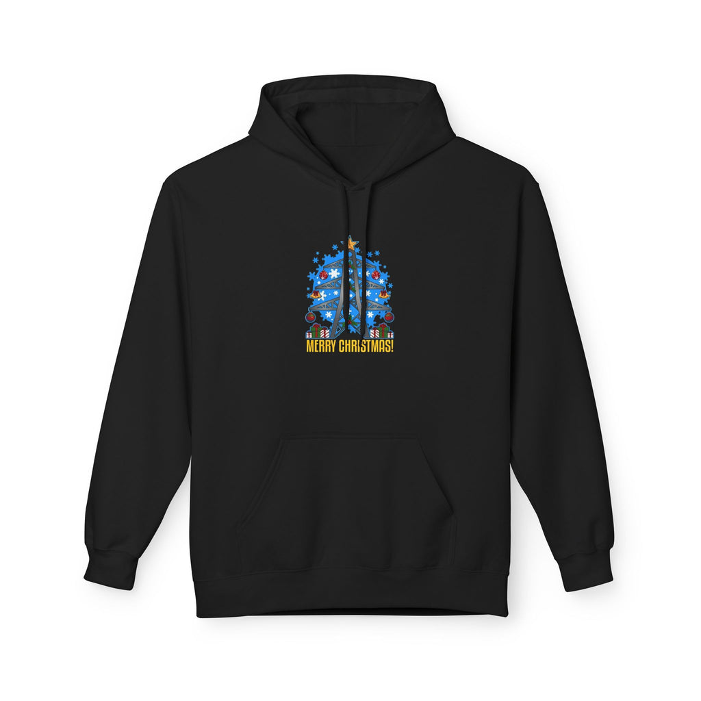 Aviation Holiday Tree Hoodie - Cozy Pilot Traveler Winter Sweatshirt with Decorated Plane