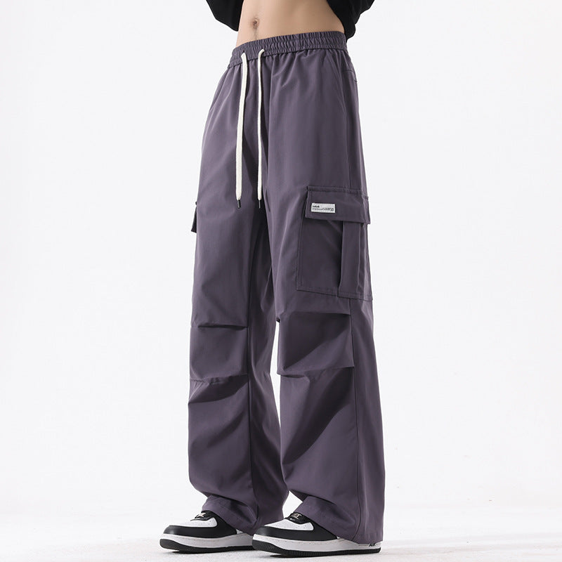 Couple American Retro High Street Fashionable Pleated Straight Cargo Pants