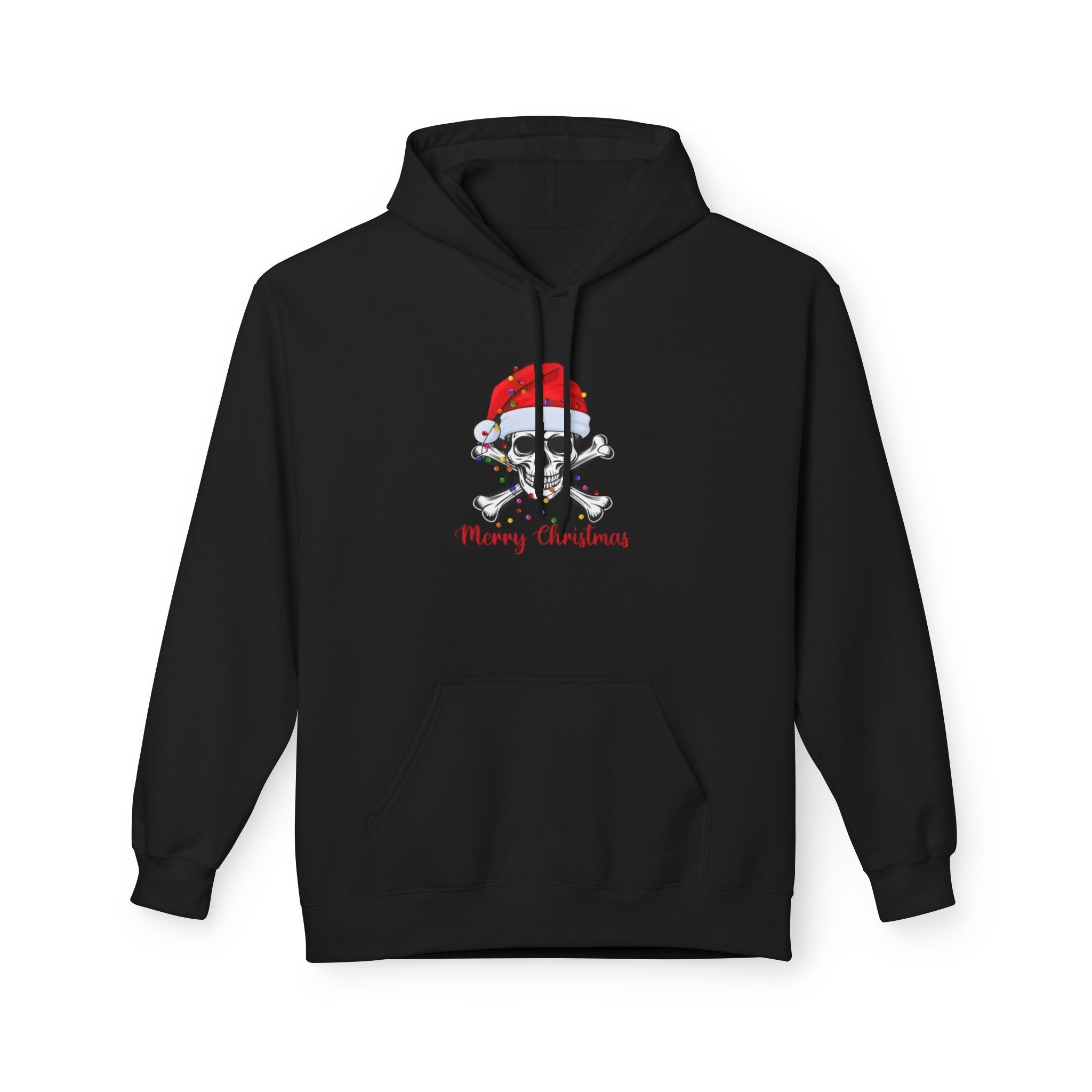 Badass Santa Skull Hoodie - Tangled Lights Crossbones Unisex Soft Fleece