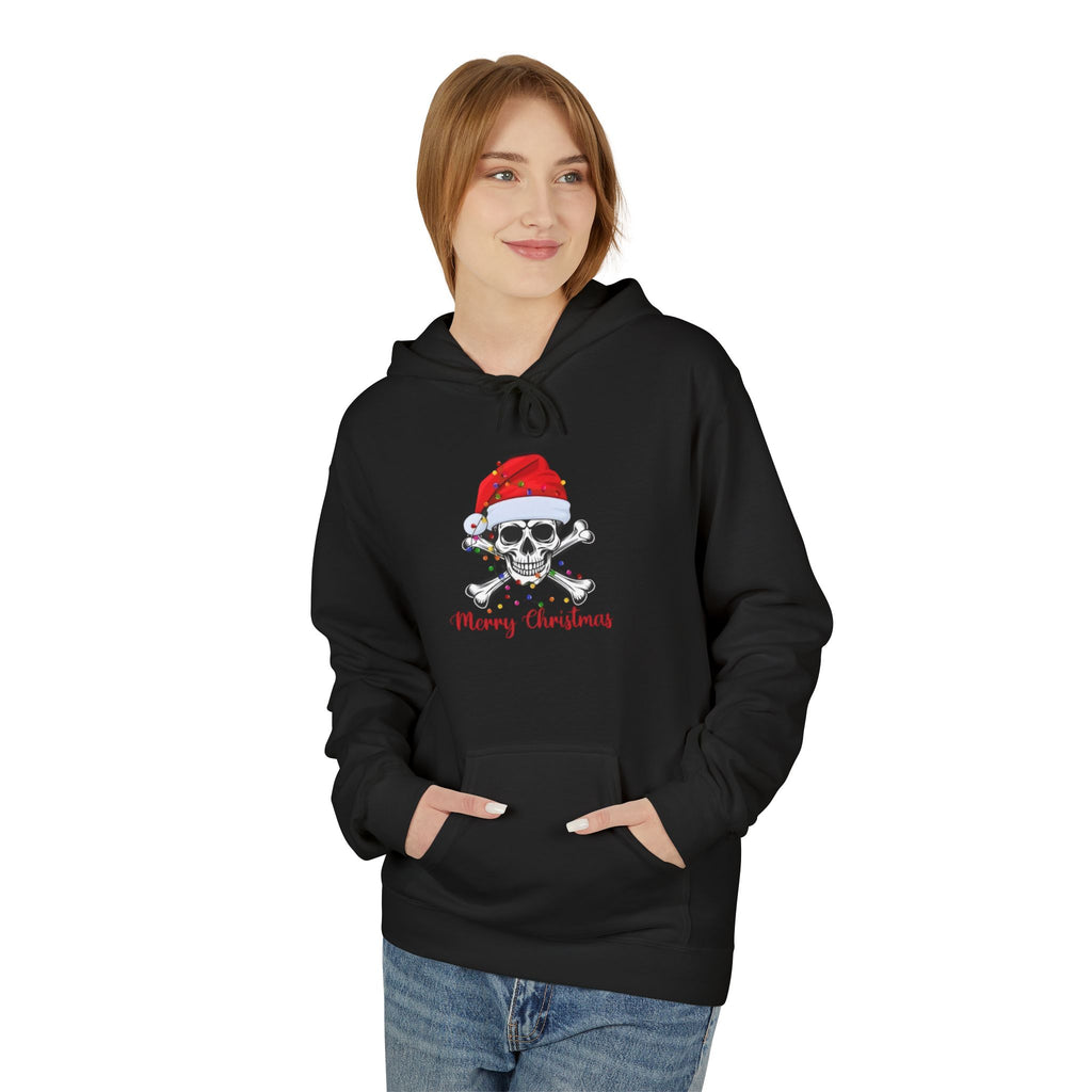Badass Santa Skull Hoodie - Tangled Lights Crossbones Unisex Soft Fleece