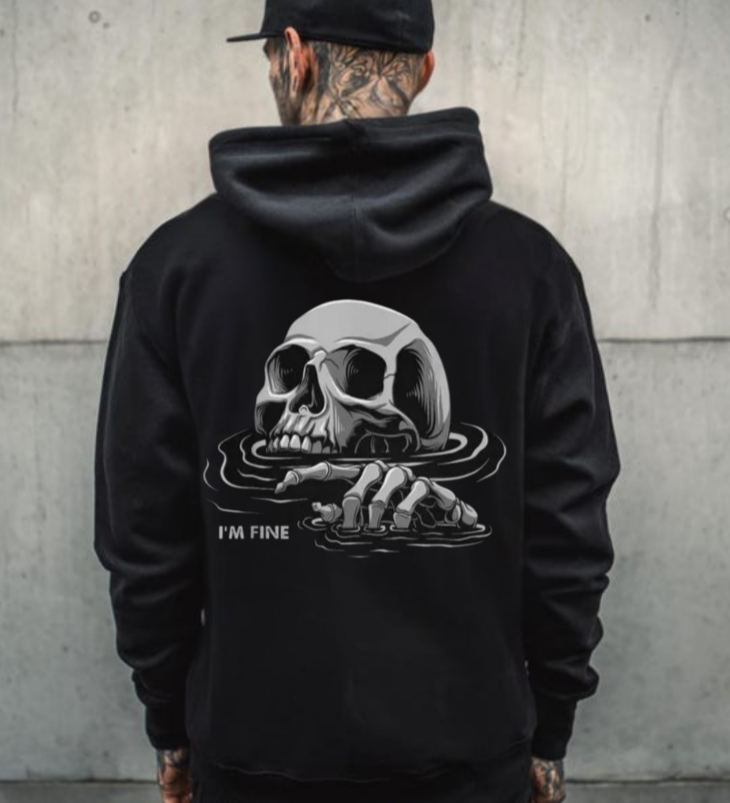 ''I'm Fine '' Skeleton Drowning Hoodie. Unisex Heavy Blend™