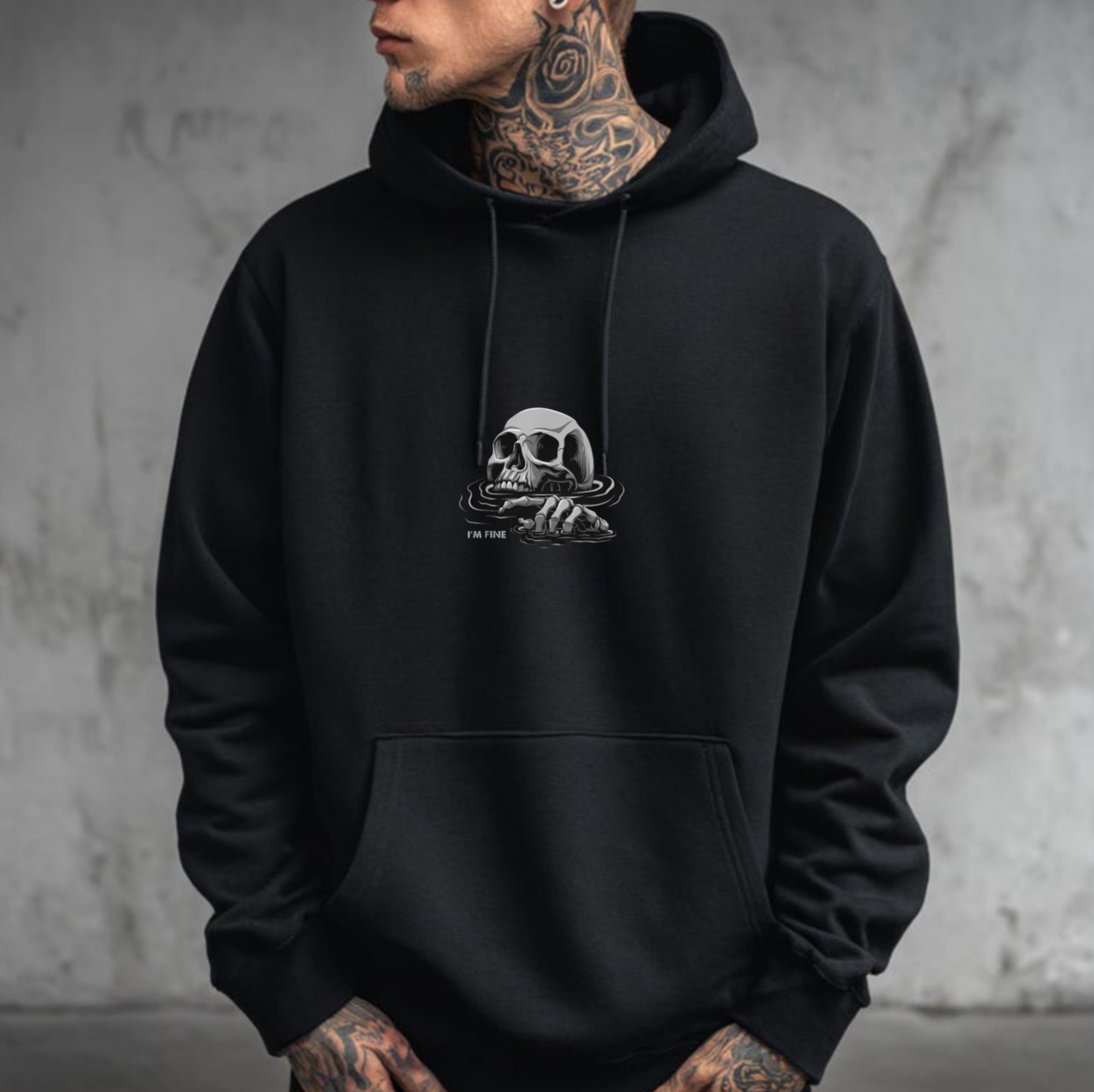 ''I'm Fine '' Skeleton Drowning Hoodie. Unisex Heavy Blend™