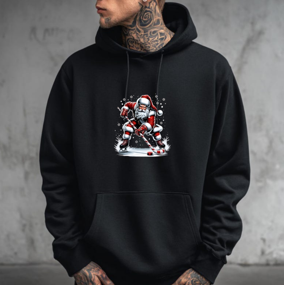 Hockey Santa Hoodie - Ice Hockey Player Santa Winter Unisex Fleece Hoodie