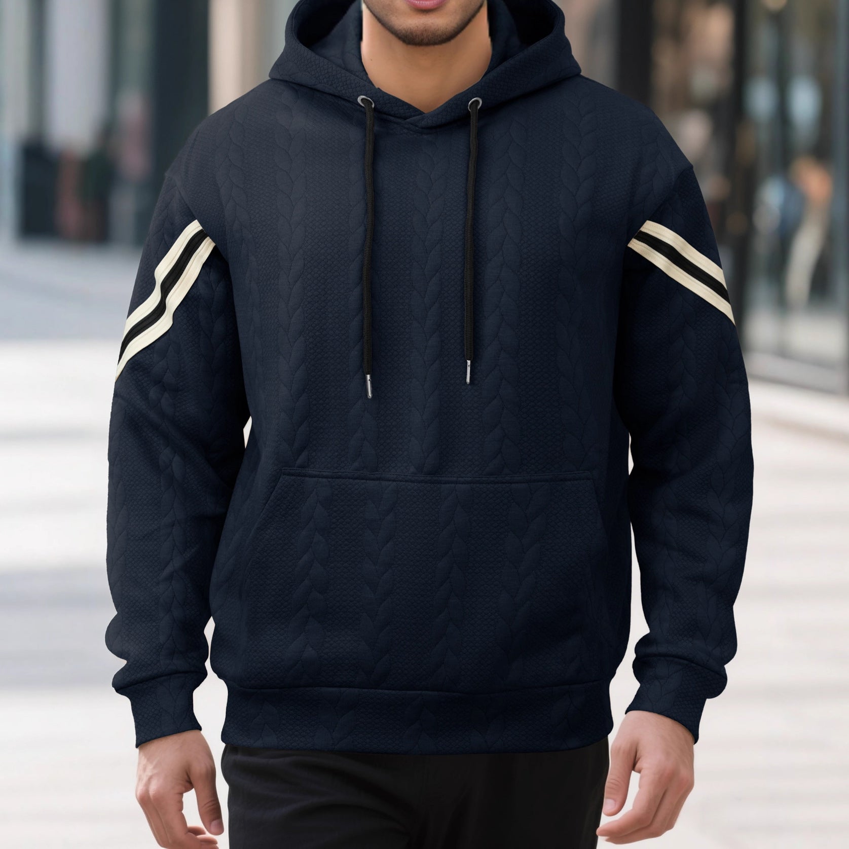 Jacquard-woven Thermal Outdoor Sports Trendy Hooded Hoodie For Men